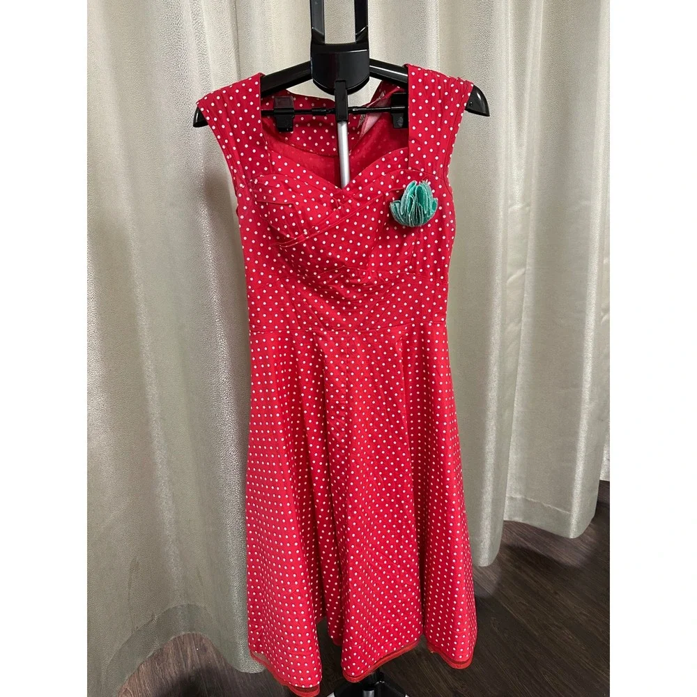 MUXXN Retro 1950s Red Polka Dot Rockabilly Swing Dress - Size M (US 8) - Picture 1 of 6